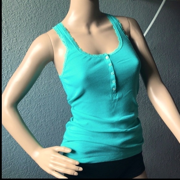 Victoria's Secret Tops - *SOLD* Victoria’s Secret scoop neck sleeveless Henley  teal ribbed tank top sma…